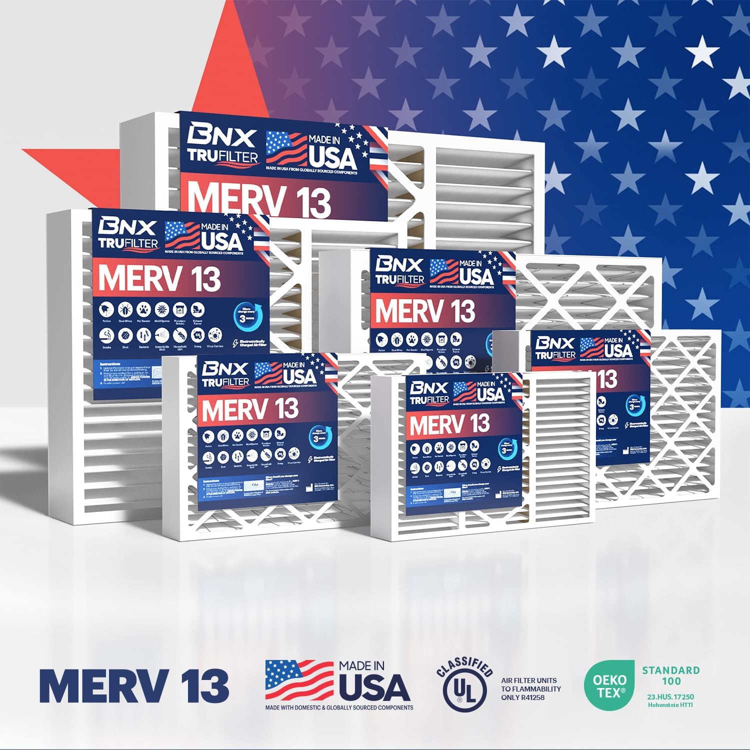 BNX TruFilter 18x20x1 Air Filter MERV 13 4Pack  MADE IN USA  Electrostatic Pleated Air Conditioner HVAC AC Furnace Filters for Allergies Pollen Mold Bacteria Smoke Allergen MPR 1900 FPR 1020x25x4 2Pack AprilAire Compatible