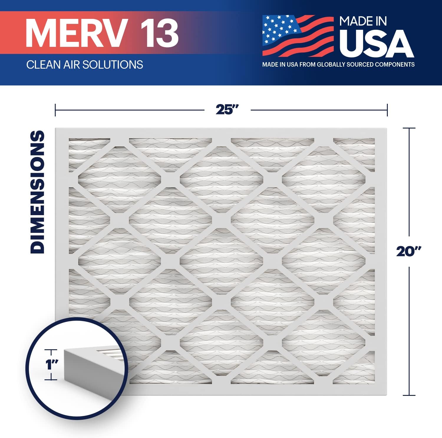 BNX TruFilter 18x20x1 Air Filter MERV 13 4Pack  MADE IN USA  Electrostatic Pleated Air Conditioner HVAC AC Furnace Filters for Allergies Pollen Mold Bacteria Smoke Allergen MPR 1900 FPR 1020x25x1 2Pack