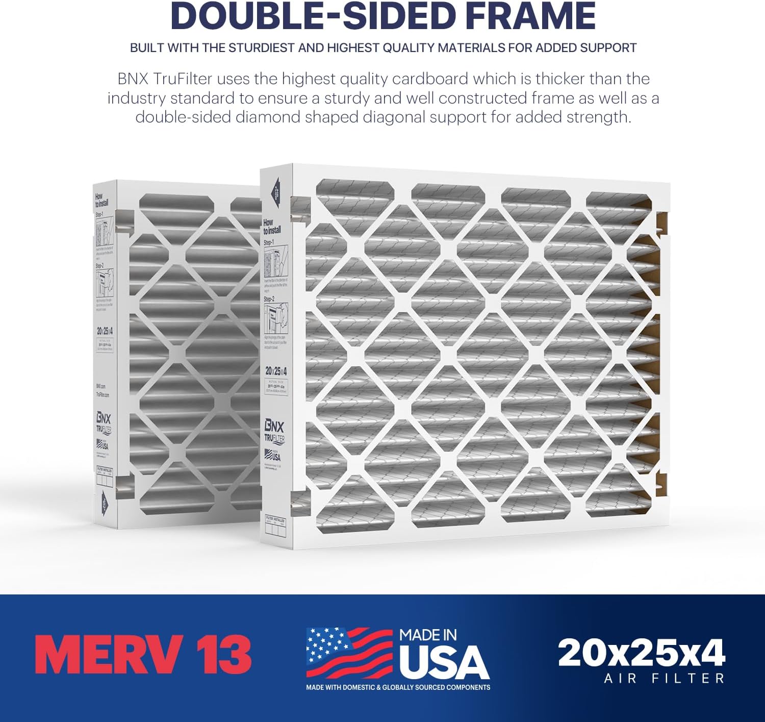 BNX TruFilter 18x20x1 Air Filter MERV 13 4Pack  MADE IN USA  Electrostatic Pleated Air Conditioner HVAC AC Furnace Filters for Allergies Pollen Mold Bacteria Smoke Allergen MPR 1900 FPR 1020x25x4 2Pack AprilAire Compatible