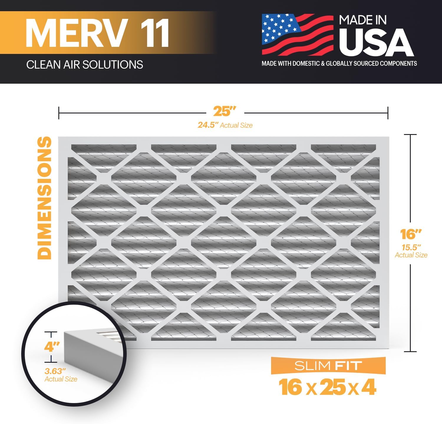 BNX TruFilter 20x22x1 Air Filter MERV 11 6Pack  MADE IN USA  Allergen Defense Electrostatic Pleated Air Conditioner HVAC AC Furnace Filters for Allergies Dust Pet Smoke Allergy MPR 1200 FPR 716x25x4 2Pack Slim Fit