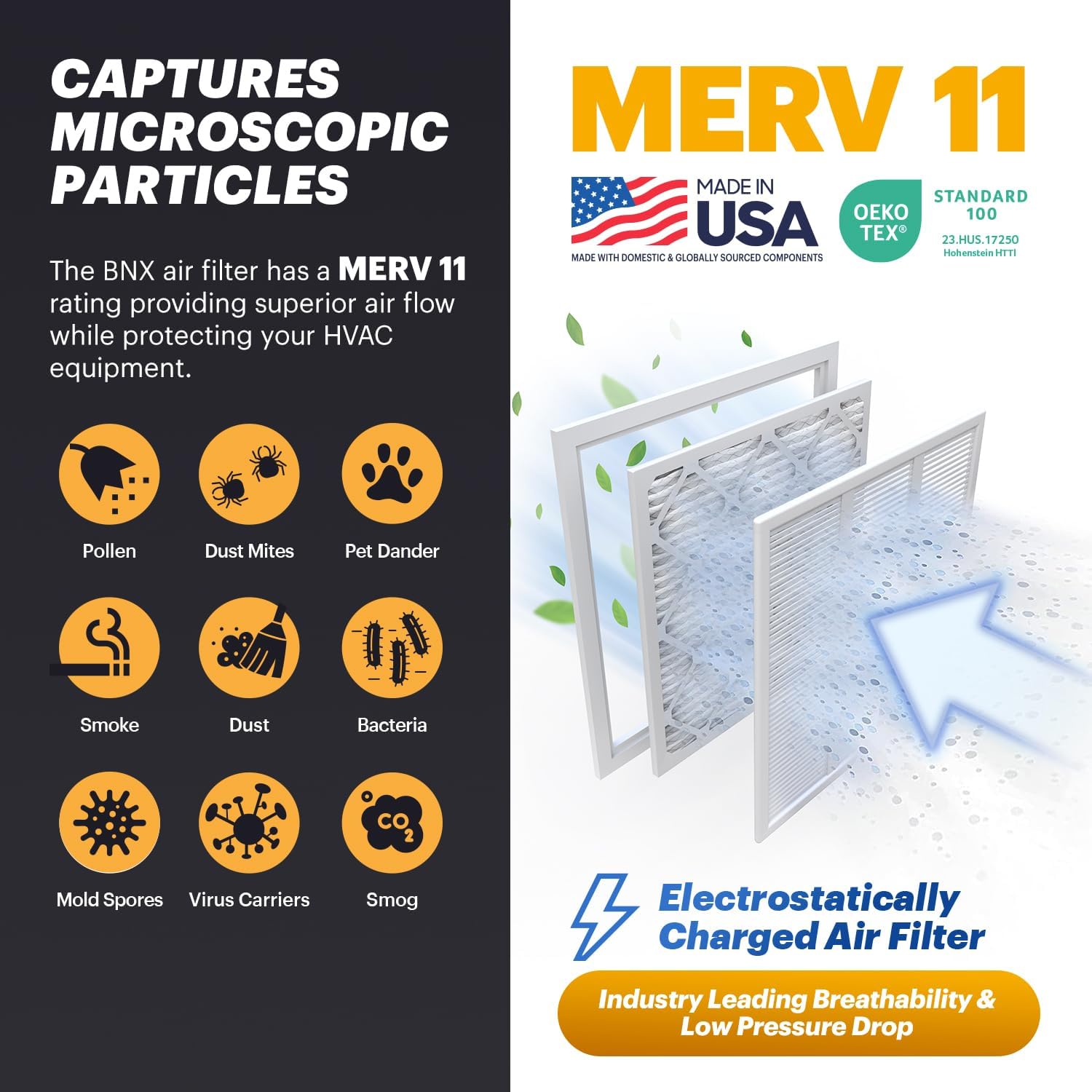 BNX TruFilter 20x22x1 Air Filter MERV 11 6Pack  MADE IN USA  Allergen Defense Electrostatic Pleated Air Conditioner HVAC AC Furnace Filters for Allergies Dust Pet Smoke Allergy MPR 1200 FPR 714x24x1 12Pack