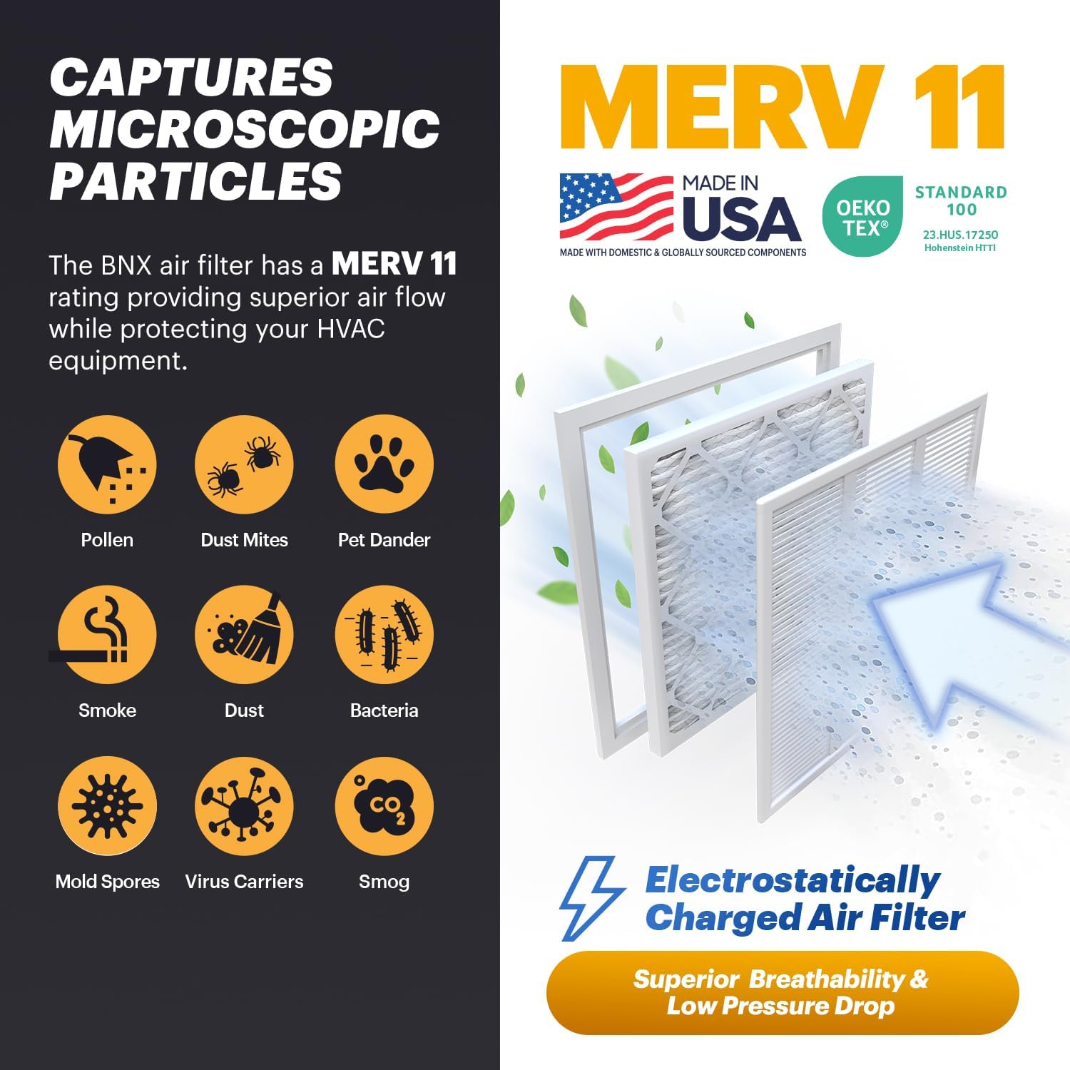 BNX TruFilter 20x22x1 Air Filter MERV 11 6Pack  MADE IN USA  Allergen Defense Electrostatic Pleated Air Conditioner HVAC AC Furnace Filters for Allergies Dust Pet Smoke Allergy MPR 1200 FPR 720x24x2 4Pack