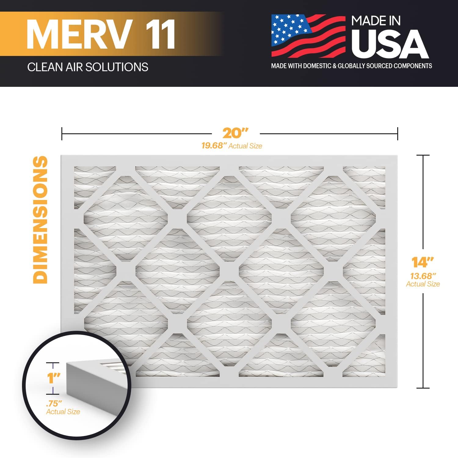 BNX TruFilter 20x22x1 Air Filter MERV 11 6Pack  MADE IN USA  Allergen Defense Electrostatic Pleated Air Conditioner HVAC AC Furnace Filters for Allergies Dust Pet Smoke Allergy MPR 1200 FPR 714x20x1 6Pack