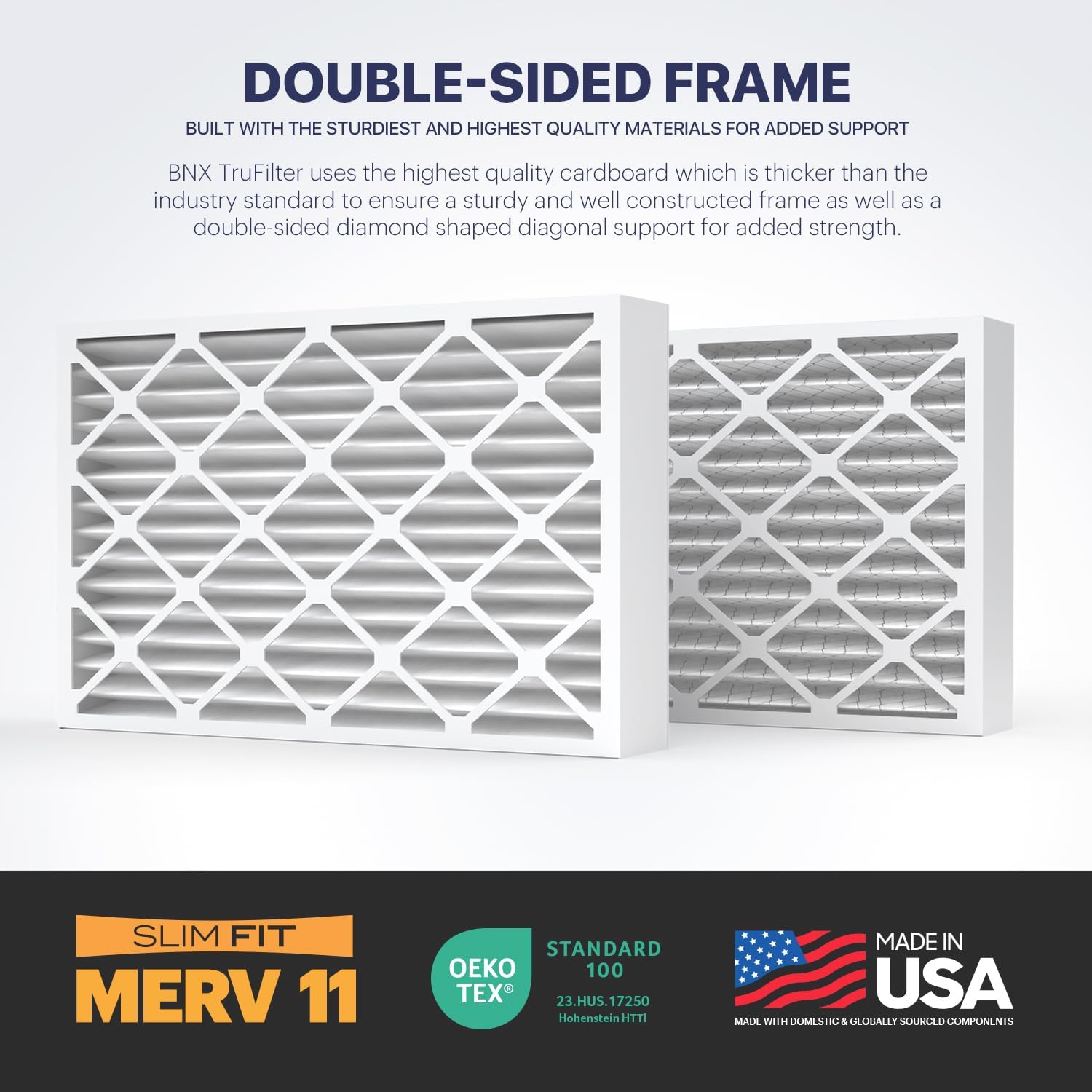 BNX TruFilter 20x22x1 Air Filter MERV 11 6Pack  MADE IN USA  Allergen Defense Electrostatic Pleated Air Conditioner HVAC AC Furnace Filters for Allergies Dust Pet Smoke Allergy MPR 1200 FPR 716x25x4 2Pack Slim Fit