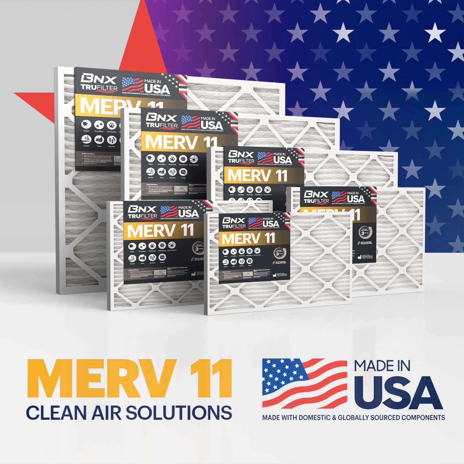 BNX TruFilter 20x22x1 Air Filter MERV 11 6Pack  MADE IN USA  Allergen Defense Electrostatic Pleated Air Conditioner HVAC AC Furnace Filters for Allergies Dust Pet Smoke Allergy MPR 1200 FPR 714x25x1 4Pack