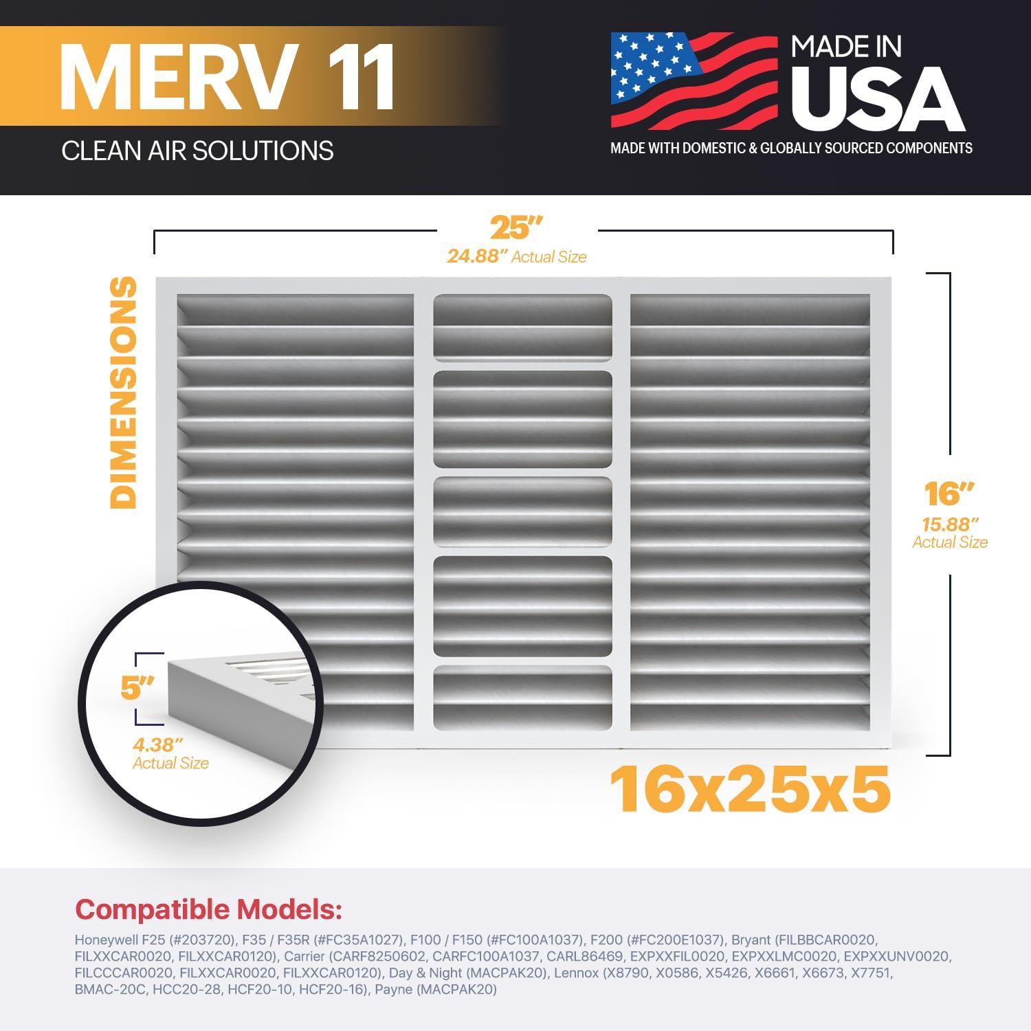 BNX TruFilter 20x22x1 Air Filter MERV 11 6Pack  MADE IN USA  Allergen Defense Electrostatic Pleated Air Conditioner HVAC AC Furnace Filters for Allergies Dust Pet Smoke Allergy MPR 1200 FPR 716x25x5 2Pack Honeywell Compatible
