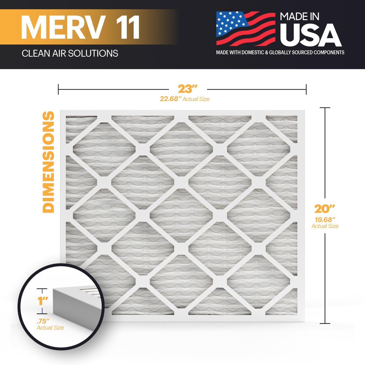 BNX TruFilter 20x22x1 Air Filter MERV 11 6Pack  MADE IN USA  Allergen Defense Electrostatic Pleated Air Conditioner HVAC AC Furnace Filters for Allergies Dust Pet Smoke Allergy MPR 1200 FPR 720x23x1 2Pack