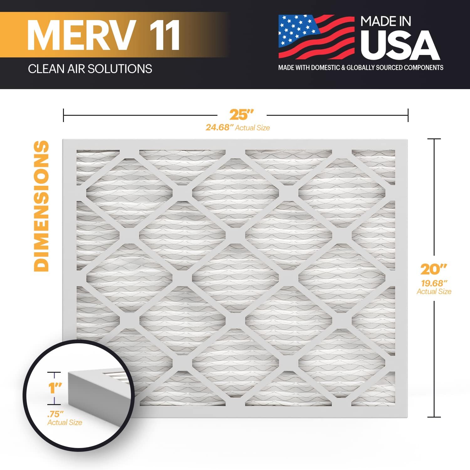 BNX TruFilter 20x22x1 Air Filter MERV 11 6Pack  MADE IN USA  Allergen Defense Electrostatic Pleated Air Conditioner HVAC AC Furnace Filters for Allergies Dust Pet Smoke Allergy MPR 1200 FPR 720x25x1 2Pack
