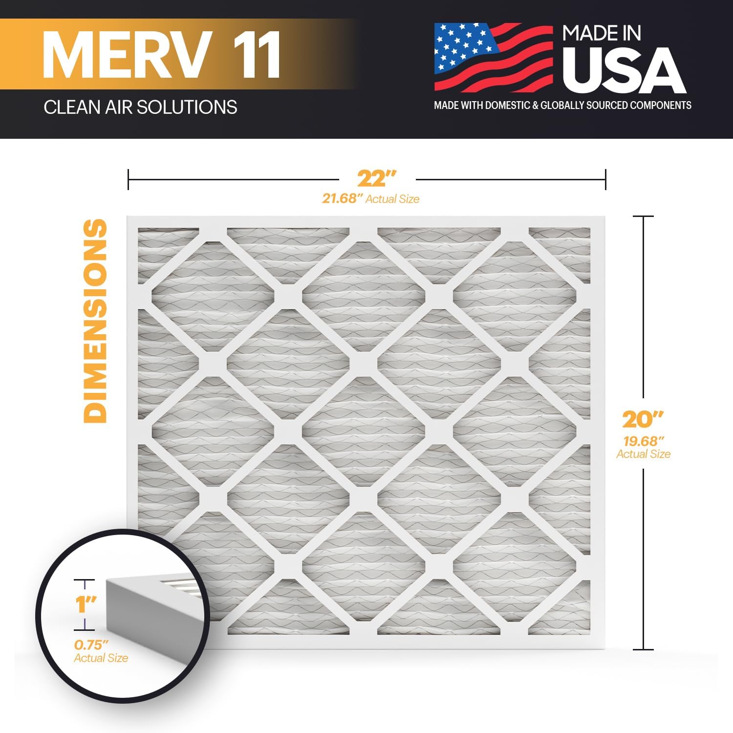 BNX TruFilter 20x22x1 Air Filter MERV 11 6Pack  MADE IN USA  Allergen Defense Electrostatic Pleated Air Conditioner HVAC AC Furnace Filters for Allergies Dust Pet Smoke Allergy MPR 1200 FPR 720x22x1 6pack