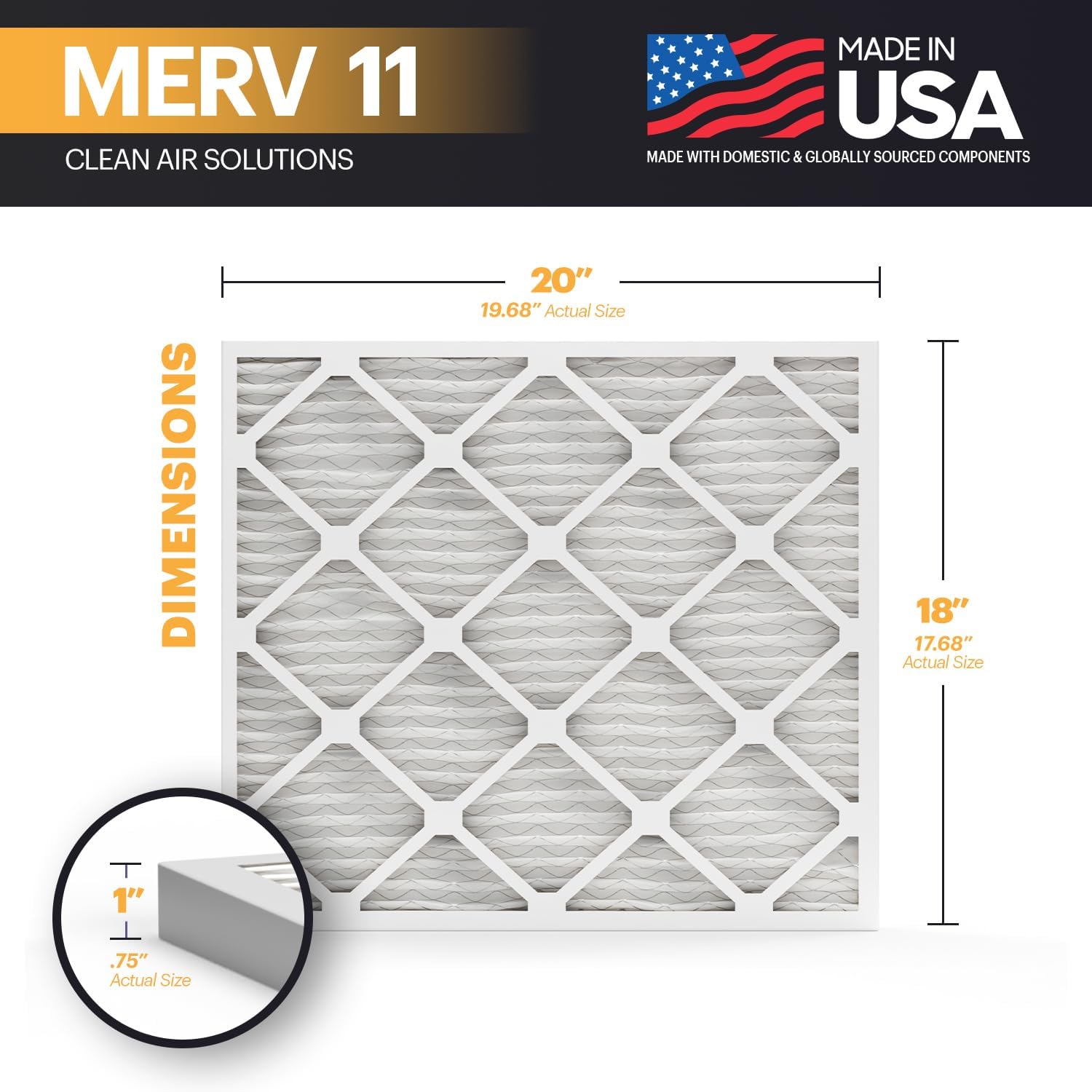 BNX TruFilter 20x22x1 Air Filter MERV 11 6Pack  MADE IN USA  Allergen Defense Electrostatic Pleated Air Conditioner HVAC AC Furnace Filters for Allergies Dust Pet Smoke Allergy MPR 1200 FPR 718x20x1 4Pack