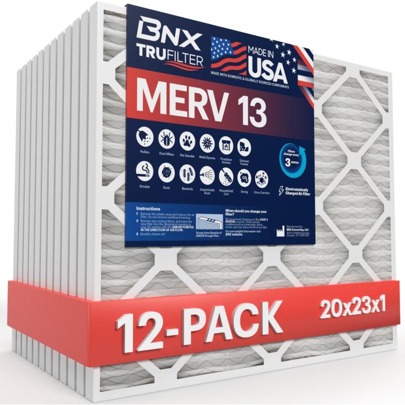 BNX TruFilter 10x10x1 Air Filter MERV 13 6Pack  MADE IN USA  Electrostatic Pleated Air Conditioner HVAC AC Furnace Filters for Allergies Pollen Mold Bacteria Smoke Allergen MPR 1900 FPR 1020x23x1 12Pack