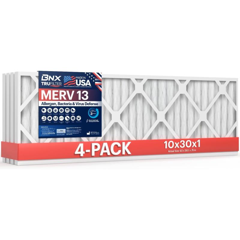 BNX TruFilter 10x10x1 Air Filter MERV 13 6Pack  MADE IN USA  Electrostatic Pleated Air Conditioner HVAC AC Furnace Filters for Allergies Pollen Mold Bacteria Smoke Allergen MPR 1900 FPR 1010x30x1 4Pack
