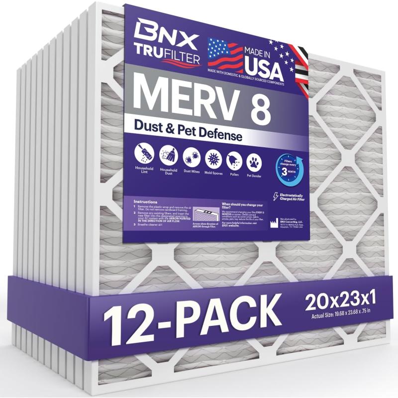 BNX TruFilter 16x25x1 Air Filter MERV 8 6Pack  MADE IN USA  Dust ampamp Pet Defense Electrostatic Pleated Air Conditioner HVAC AC Furnace Filters for Dust Pet Mold Pollen MPR 600  700 ampamp FPR 520x23x1 12Pack