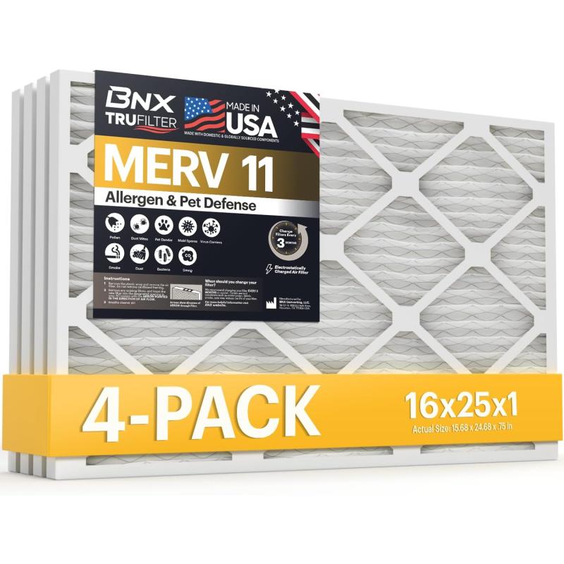 BNX TruFilter 20x22x1 Air Filter MERV 11 6Pack  MADE IN USA  Allergen Defense Electrostatic Pleated Air Conditioner HVAC AC Furnace Filters for Allergies Dust Pet Smoke Allergy MPR 1200 FPR 716x25x1 4Pack