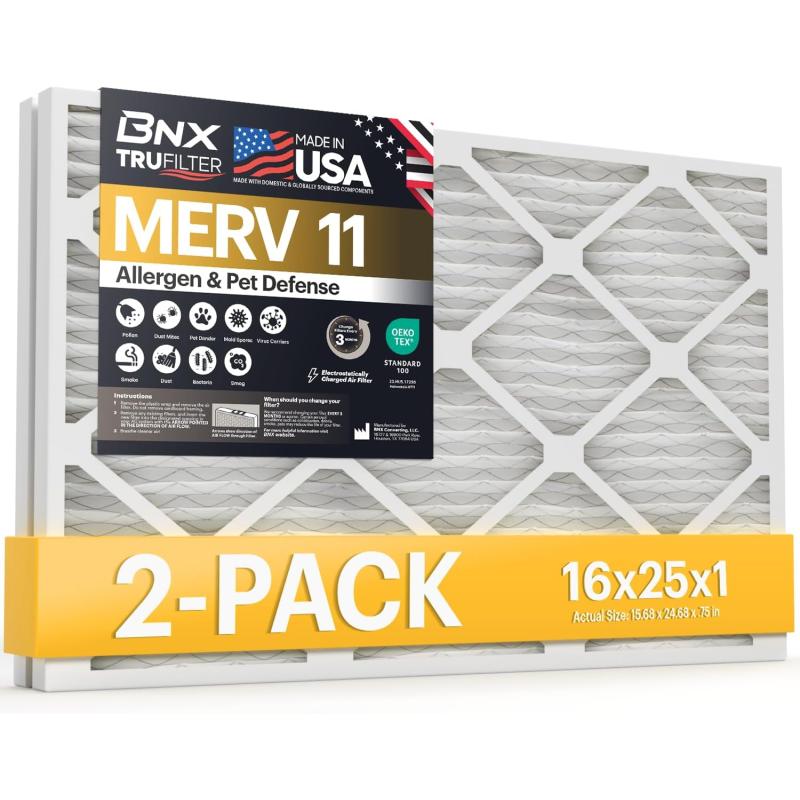 BNX TruFilter 20x22x1 Air Filter MERV 11 6Pack  MADE IN USA  Allergen Defense Electrostatic Pleated Air Conditioner HVAC AC Furnace Filters for Allergies Dust Pet Smoke Allergy MPR 1200 FPR 716x25x1 2Pack