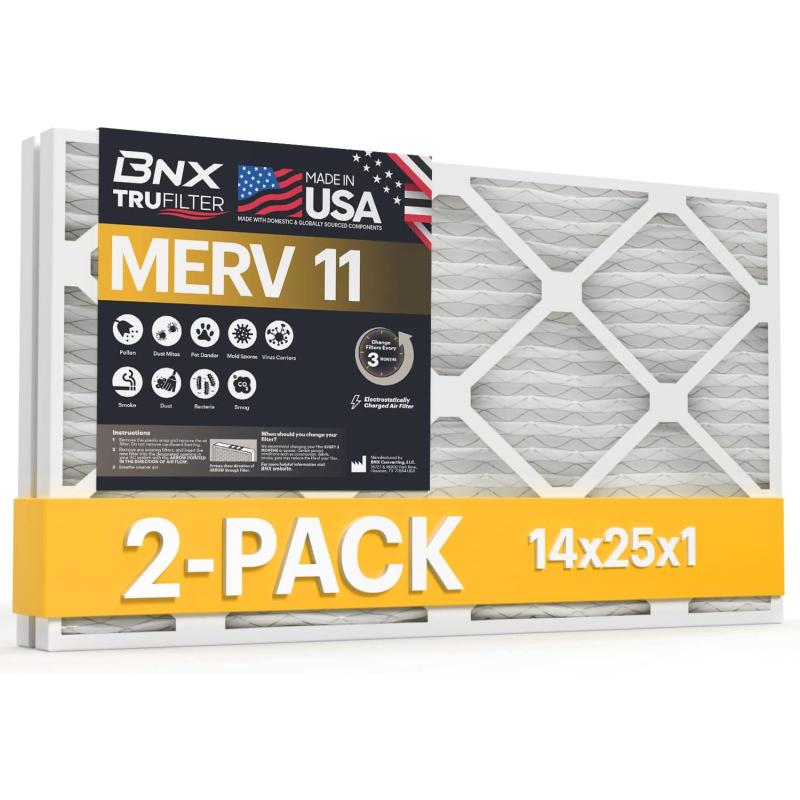 BNX TruFilter 20x22x1 Air Filter MERV 11 6Pack  MADE IN USA  Allergen Defense Electrostatic Pleated Air Conditioner HVAC AC Furnace Filters for Allergies Dust Pet Smoke Allergy MPR 1200 FPR 714x25x1 2Pack
