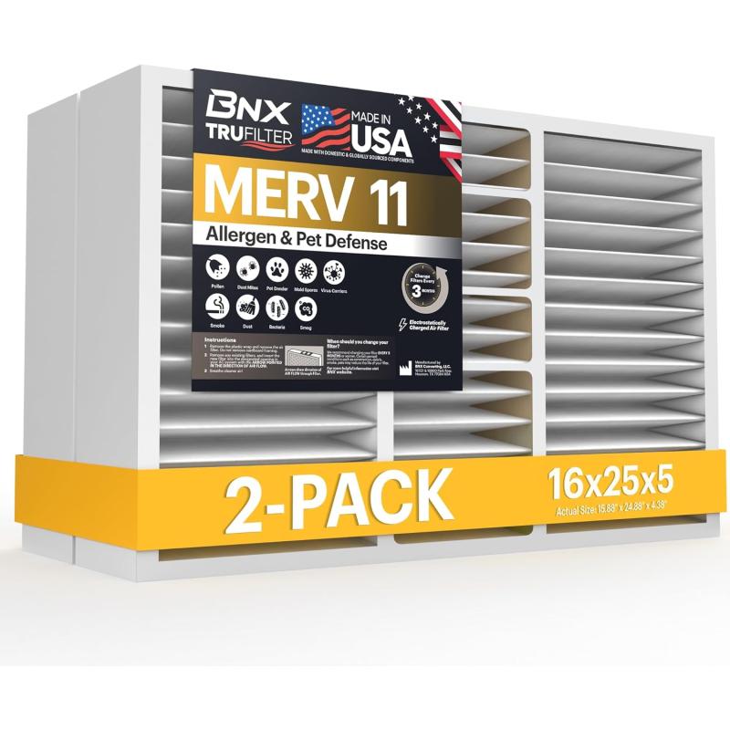 BNX TruFilter 20x22x1 Air Filter MERV 11 6Pack  MADE IN USA  Allergen Defense Electrostatic Pleated Air Conditioner HVAC AC Furnace Filters for Allergies Dust Pet Smoke Allergy MPR 1200 FPR 716x25x5 2Pack Honeywell Compatible