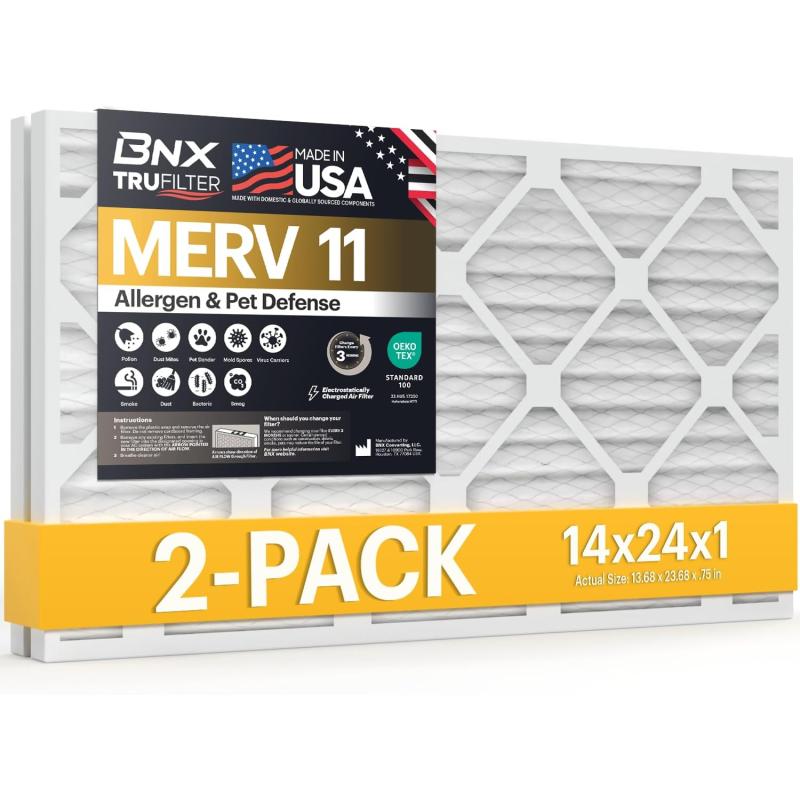 BNX TruFilter 20x22x1 Air Filter MERV 11 6Pack  MADE IN USA  Allergen Defense Electrostatic Pleated Air Conditioner HVAC AC Furnace Filters for Allergies Dust Pet Smoke Allergy MPR 1200 FPR 714x24x1 2Pack