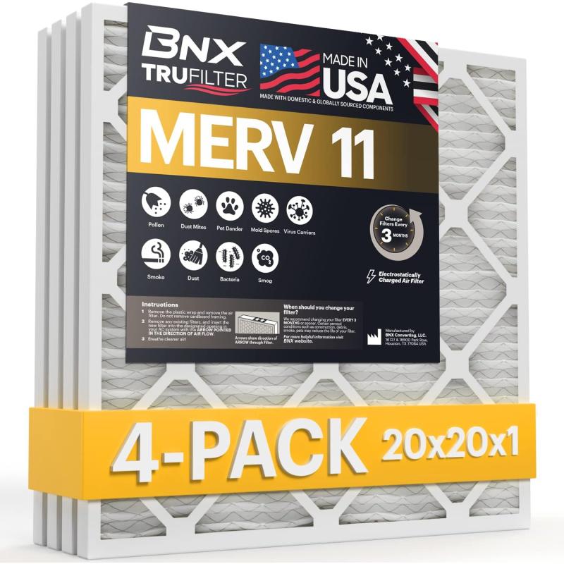 BNX TruFilter 20x22x1 Air Filter MERV 11 6Pack  MADE IN USA  Allergen Defense Electrostatic Pleated Air Conditioner HVAC AC Furnace Filters for Allergies Dust Pet Smoke Allergy MPR 1200 FPR 720x20x1 4Pack