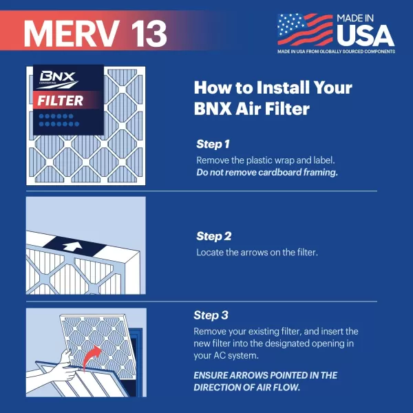 BNX TruFilter 10x10x1 Air Filter MERV 13 6Pack  MADE IN USA  Electrostatic Pleated Air Conditioner HVAC AC Furnace Filters for Allergies Pollen Mold Bacteria Smoke Allergen MPR 1900 FPR 1014x20x1 6Pack