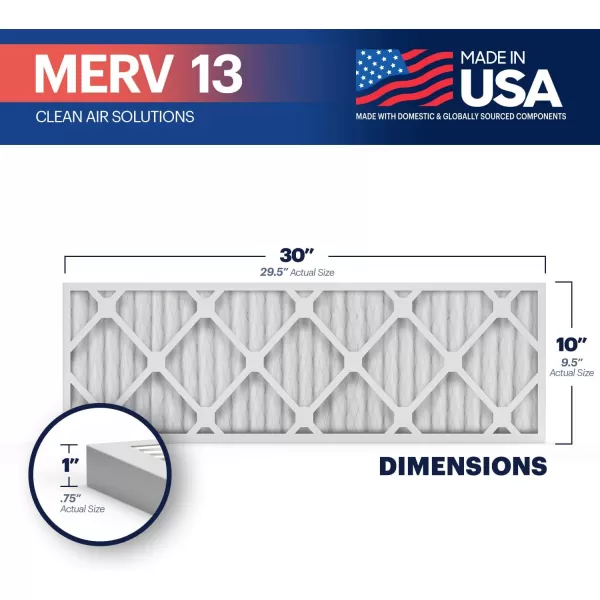 BNX TruFilter 10x10x1 Air Filter MERV 13 6Pack  MADE IN USA  Electrostatic Pleated Air Conditioner HVAC AC Furnace Filters for Allergies Pollen Mold Bacteria Smoke Allergen MPR 1900 FPR 1010x30x1 4Pack