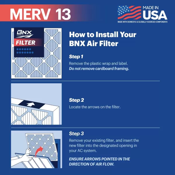 BNX TruFilter 10x10x1 Air Filter MERV 13 6Pack  MADE IN USA  Electrostatic Pleated Air Conditioner HVAC AC Furnace Filters for Allergies Pollen Mold Bacteria Smoke Allergen MPR 1900 FPR 1020x24x1 6Pack