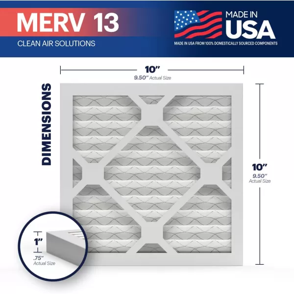 BNX TruFilter 10x10x1 Air Filter MERV 13 6Pack  MADE IN USA  Electrostatic Pleated Air Conditioner HVAC AC Furnace Filters for Allergies Pollen Mold Bacteria Smoke Allergen MPR 1900 FPR 1010x10x1 6Pack
