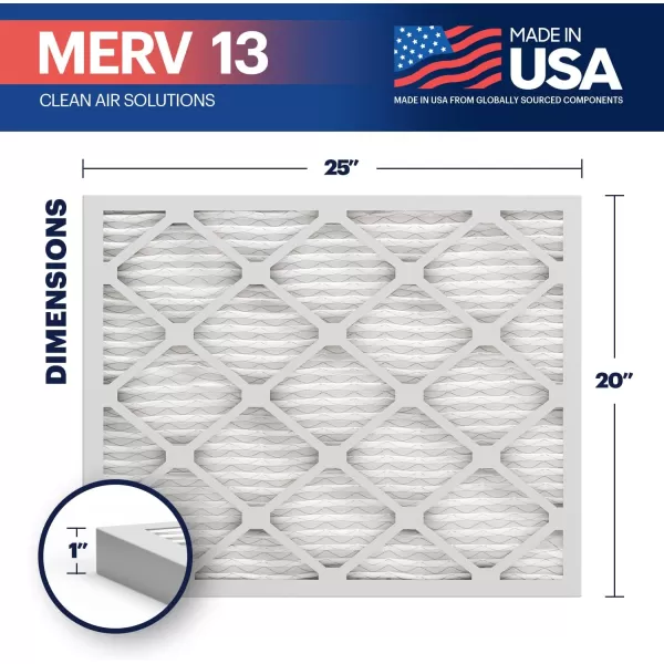 BNX TruFilter 10x10x1 Air Filter MERV 13 6Pack  MADE IN USA  Electrostatic Pleated Air Conditioner HVAC AC Furnace Filters for Allergies Pollen Mold Bacteria Smoke Allergen MPR 1900 FPR 1020x25x1 2Pack