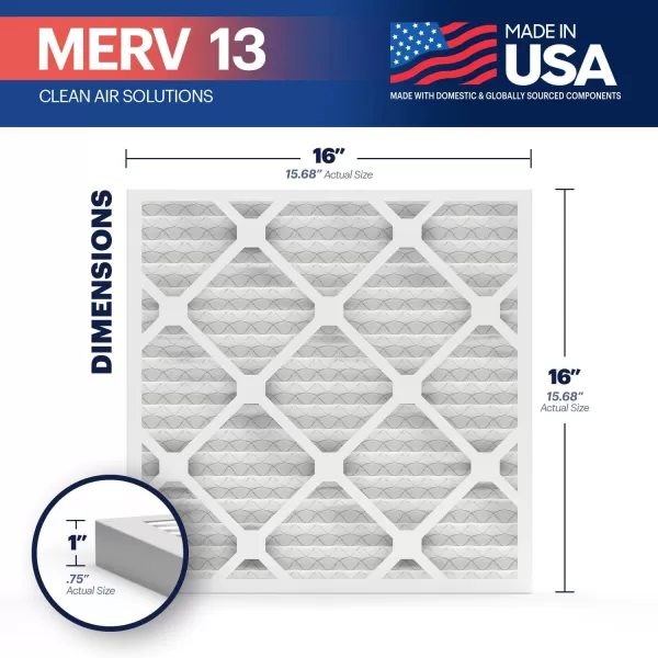 BNX TruFilter 10x10x1 Air Filter MERV 13 6Pack  MADE IN USA  Electrostatic Pleated Air Conditioner HVAC AC Furnace Filters for Allergies Pollen Mold Bacteria Smoke Allergen MPR 1900 FPR 1016x16x1 6Pack