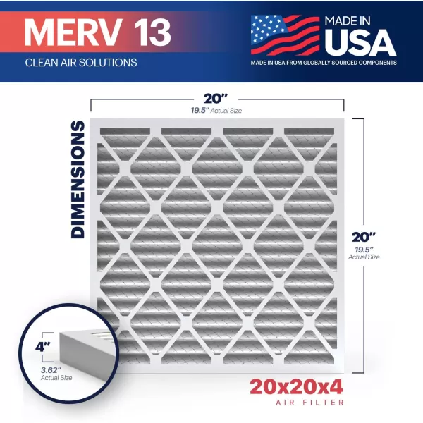 BNX TruFilter 10x10x1 Air Filter MERV 13 6Pack  MADE IN USA  Electrostatic Pleated Air Conditioner HVAC AC Furnace Filters for Allergies Pollen Mold Bacteria Smoke Allergen MPR 1900 FPR 1020x20x4 2Pack Slim Fit