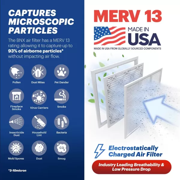 BNX TruFilter 10x10x1 Air Filter MERV 13 6Pack  MADE IN USA  Electrostatic Pleated Air Conditioner HVAC AC Furnace Filters for Allergies Pollen Mold Bacteria Smoke Allergen MPR 1900 FPR 1012x12x1 6Pack