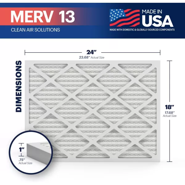 BNX TruFilter 10x10x1 Air Filter MERV 13 6Pack  MADE IN USA  Electrostatic Pleated Air Conditioner HVAC AC Furnace Filters for Allergies Pollen Mold Bacteria Smoke Allergen MPR 1900 FPR 1018x24x1 6Pack