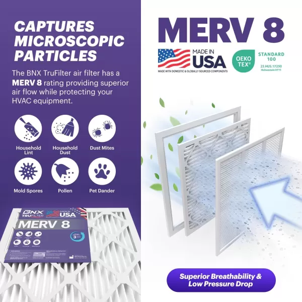 BNX TruFilter 12x12x1 Air Filter MERV 8 6Pack  MADE IN USA  Dust ampamp Pet Defense Pleated Air Conditioner HVAC AC Furnace Filters for Dust Pet Mold Pollen MPR 600  700 ampamp FPR 514x14x1 6Pack