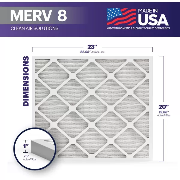 BNX TruFilter 12x12x1 Air Filter MERV 8 6Pack  MADE IN USA  Dust ampamp Pet Defense Pleated Air Conditioner HVAC AC Furnace Filters for Dust Pet Mold Pollen MPR 600  700 ampamp FPR 520x23x1 4Pack