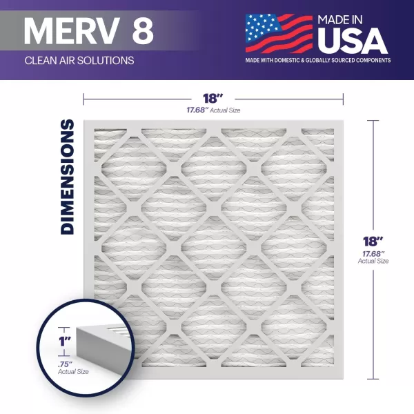 BNX TruFilter 12x12x1 Air Filter MERV 8 6Pack  MADE IN USA  Dust ampamp Pet Defense Pleated Air Conditioner HVAC AC Furnace Filters for Dust Pet Mold Pollen MPR 600  700 ampamp FPR 518x18x1 6Pack