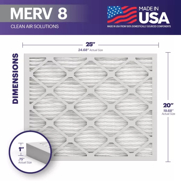BNX TruFilter 12x12x1 Air Filter MERV 8 6Pack  MADE IN USA  Dust ampamp Pet Defense Pleated Air Conditioner HVAC AC Furnace Filters for Dust Pet Mold Pollen MPR 600  700 ampamp FPR 520x25x1 4Pack