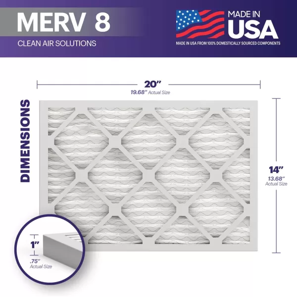 BNX TruFilter 12x12x1 Air Filter MERV 8 6Pack  MADE IN USA  Dust ampamp Pet Defense Pleated Air Conditioner HVAC AC Furnace Filters for Dust Pet Mold Pollen MPR 600  700 ampamp FPR 514x20x1 4Pack