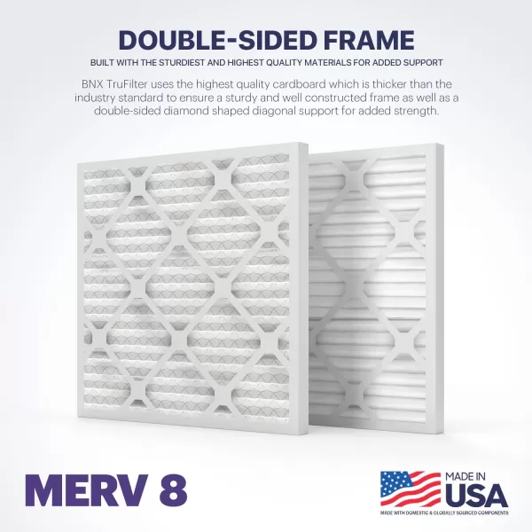 BNX TruFilter 12x12x1 Air Filter MERV 8 6Pack  MADE IN USA  Dust ampamp Pet Defense Pleated Air Conditioner HVAC AC Furnace Filters for Dust Pet Mold Pollen MPR 600  700 ampamp FPR 524x24x1 4Pack