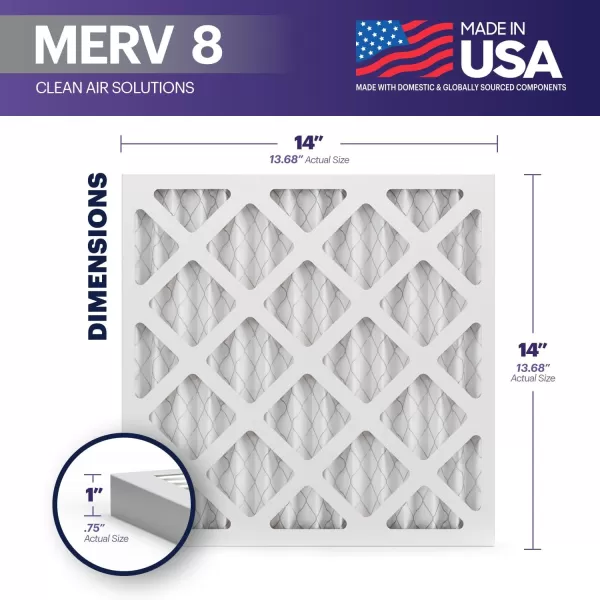 BNX TruFilter 12x12x1 Air Filter MERV 8 6Pack  MADE IN USA  Dust ampamp Pet Defense Pleated Air Conditioner HVAC AC Furnace Filters for Dust Pet Mold Pollen MPR 600  700 ampamp FPR 514x14x1 6Pack
