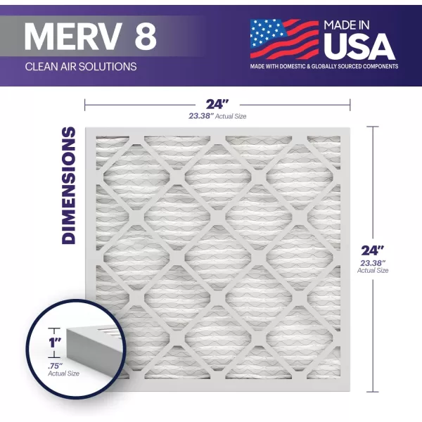 BNX TruFilter 12x12x1 Air Filter MERV 8 6Pack  MADE IN USA  Dust ampamp Pet Defense Pleated Air Conditioner HVAC AC Furnace Filters for Dust Pet Mold Pollen MPR 600  700 ampamp FPR 524x24x1 4Pack