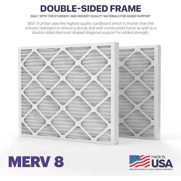 BNX TruFilter 12x12x1 Air Filter MERV 8 6Pack  MADE IN USA  Dust ampamp Pet Defense Pleated Air Conditioner HVAC AC Furnace Filters for Dust Pet Mold Pollen MPR 600  700 ampamp FPR 520x24x2 4Pack
