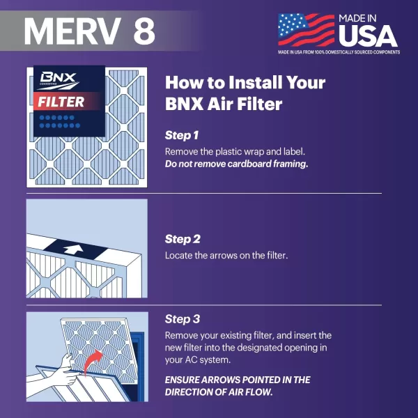 BNX TruFilter 12x12x1 Air Filter MERV 8 6Pack  MADE IN USA  Dust ampamp Pet Defense Pleated Air Conditioner HVAC AC Furnace Filters for Dust Pet Mold Pollen MPR 600  700 ampamp FPR 514x20x1 4Pack