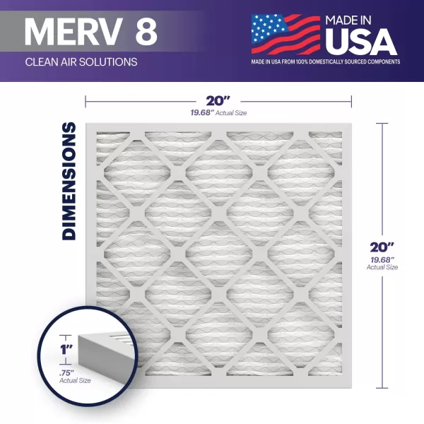 BNX TruFilter 12x12x1 Air Filter MERV 8 6Pack  MADE IN USA  Dust ampamp Pet Defense Pleated Air Conditioner HVAC AC Furnace Filters for Dust Pet Mold Pollen MPR 600  700 ampamp FPR 520x20x1 6Pack