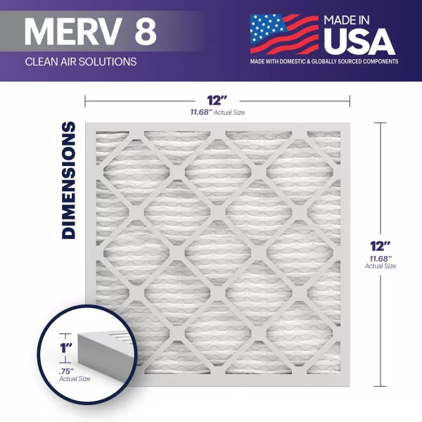 BNX TruFilter 16x25x1 Air Filter MERV 8 6Pack  MADE IN USA  Dust ampamp Pet Defense Electrostatic Pleated Air Conditioner HVAC AC Furnace Filters for Dust Pet Mold Pollen MPR 600  700 ampamp FPR 512x12x1 6Pack