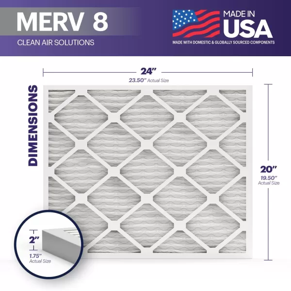 BNX TruFilter 16x25x1 Air Filter MERV 8 6Pack  MADE IN USA  Dust ampamp Pet Defense Electrostatic Pleated Air Conditioner HVAC AC Furnace Filters for Dust Pet Mold Pollen MPR 600  700 ampamp FPR 520x24x2 4Pack