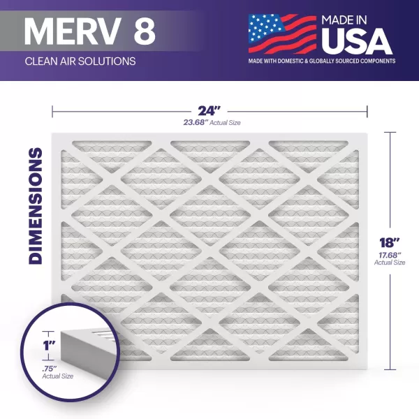 BNX TruFilter 16x25x1 Air Filter MERV 8 6Pack  MADE IN USA  Dust ampamp Pet Defense Electrostatic Pleated Air Conditioner HVAC AC Furnace Filters for Dust Pet Mold Pollen MPR 600  700 ampamp FPR 518x24x1 6Pack