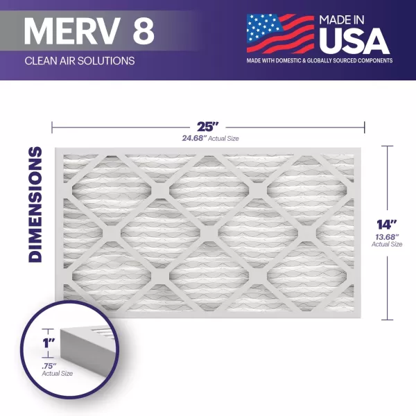 BNX TruFilter 16x25x1 Air Filter MERV 8 6Pack  MADE IN USA  Dust ampamp Pet Defense Electrostatic Pleated Air Conditioner HVAC AC Furnace Filters for Dust Pet Mold Pollen MPR 600  700 ampamp FPR 514x25x1 12Pack