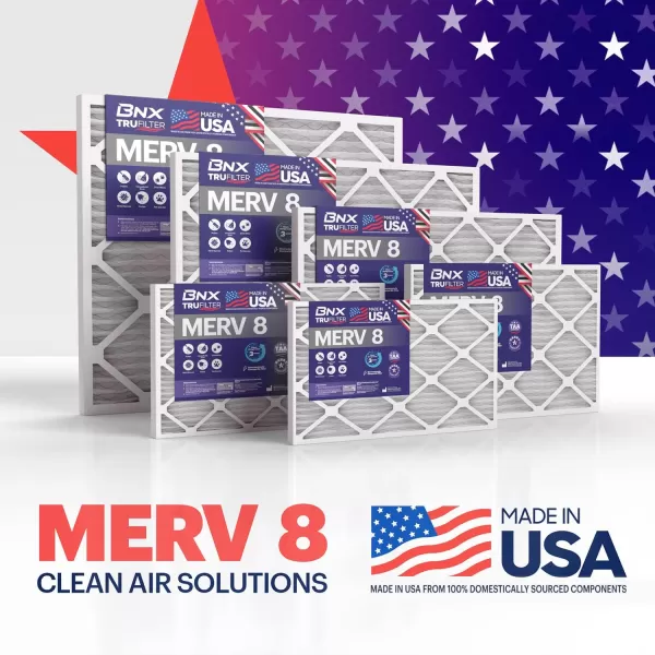 BNX TruFilter 16x25x1 Air Filter MERV 8 6Pack  MADE IN USA  Dust ampamp Pet Defense Electrostatic Pleated Air Conditioner HVAC AC Furnace Filters for Dust Pet Mold Pollen MPR 600  700 ampamp FPR 520x25x1 12Pack