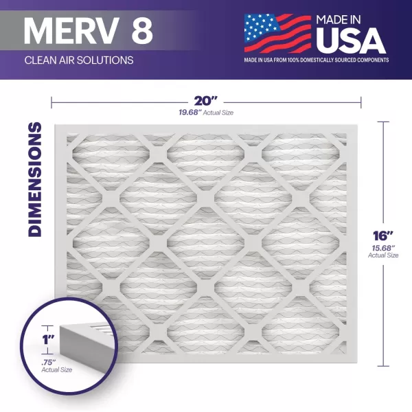 BNX TruFilter 16x25x1 Air Filter MERV 8 6Pack  MADE IN USA  Dust ampamp Pet Defense Electrostatic Pleated Air Conditioner HVAC AC Furnace Filters for Dust Pet Mold Pollen MPR 600  700 ampamp FPR 516x20x1 4Pack