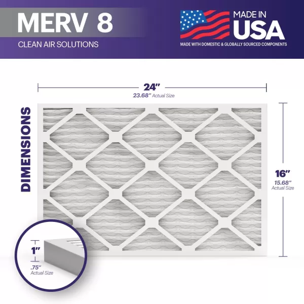 BNX TruFilter 16x25x1 Air Filter MERV 8 6Pack  MADE IN USA  Dust ampamp Pet Defense Electrostatic Pleated Air Conditioner HVAC AC Furnace Filters for Dust Pet Mold Pollen MPR 600  700 ampamp FPR 516x24x1 6Pack